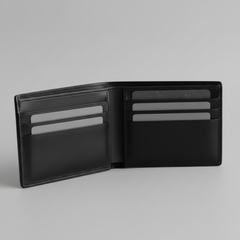 Black leather bifold wallet clean product photo